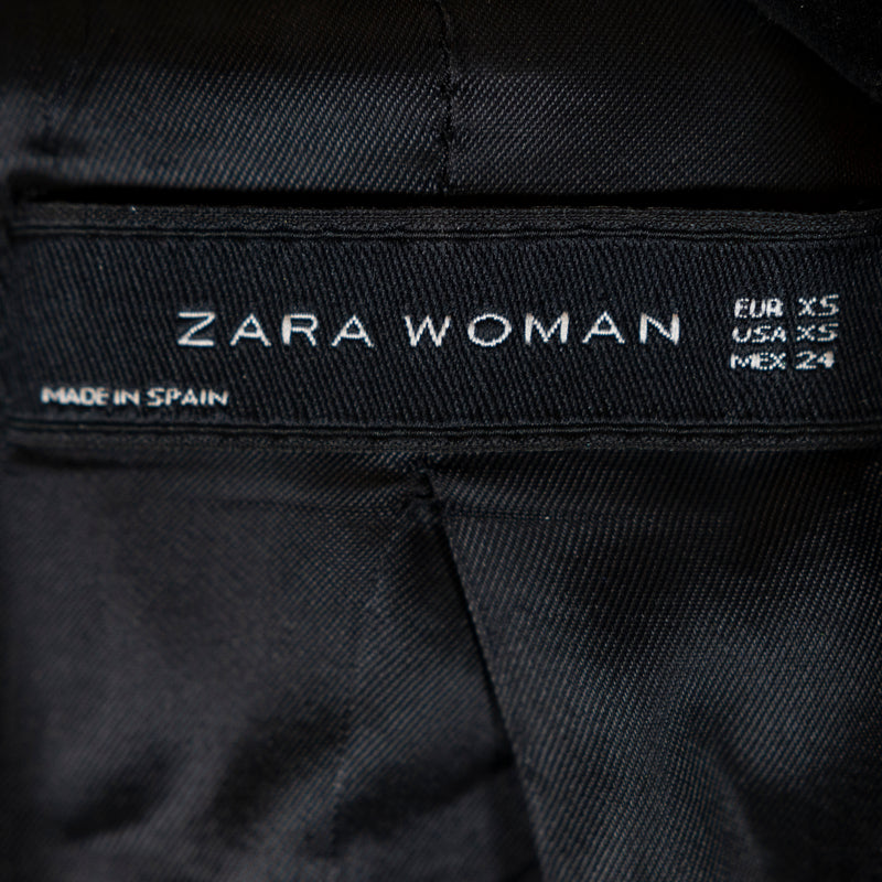 Zara Woman Micro Chevron Woven Print Open Front Ruched Quarter Sleeve Blazer XS