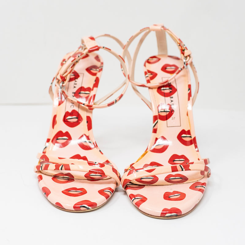 Zara Basic Women's Patent Leather Kiss Lips Graphic Print Sandals High Heel Shoe
