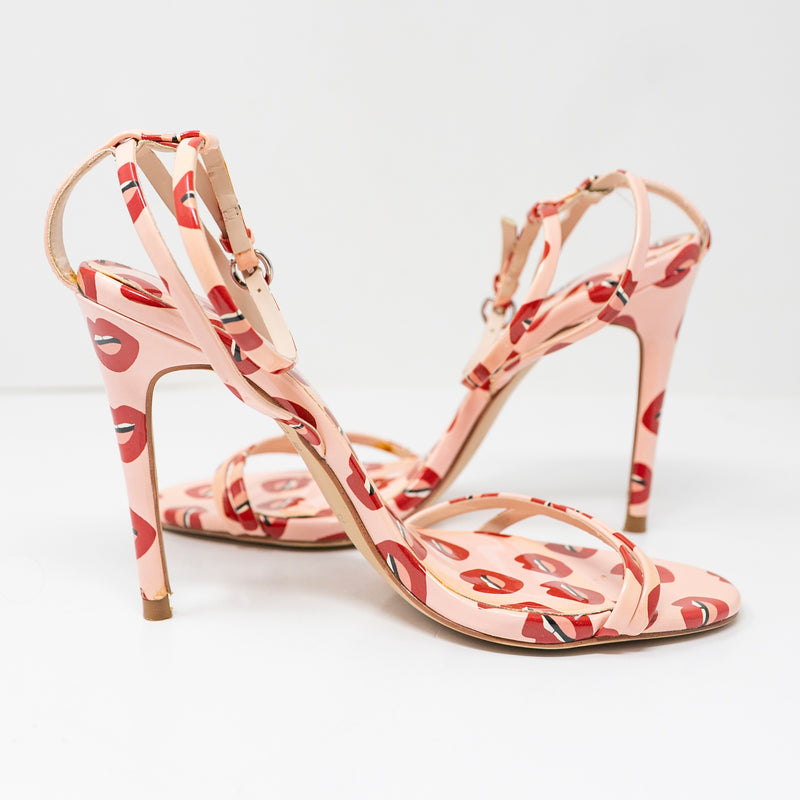 Zara Basic Women's Patent Leather Kiss Lips Graphic Print Sandals High Heel Shoe