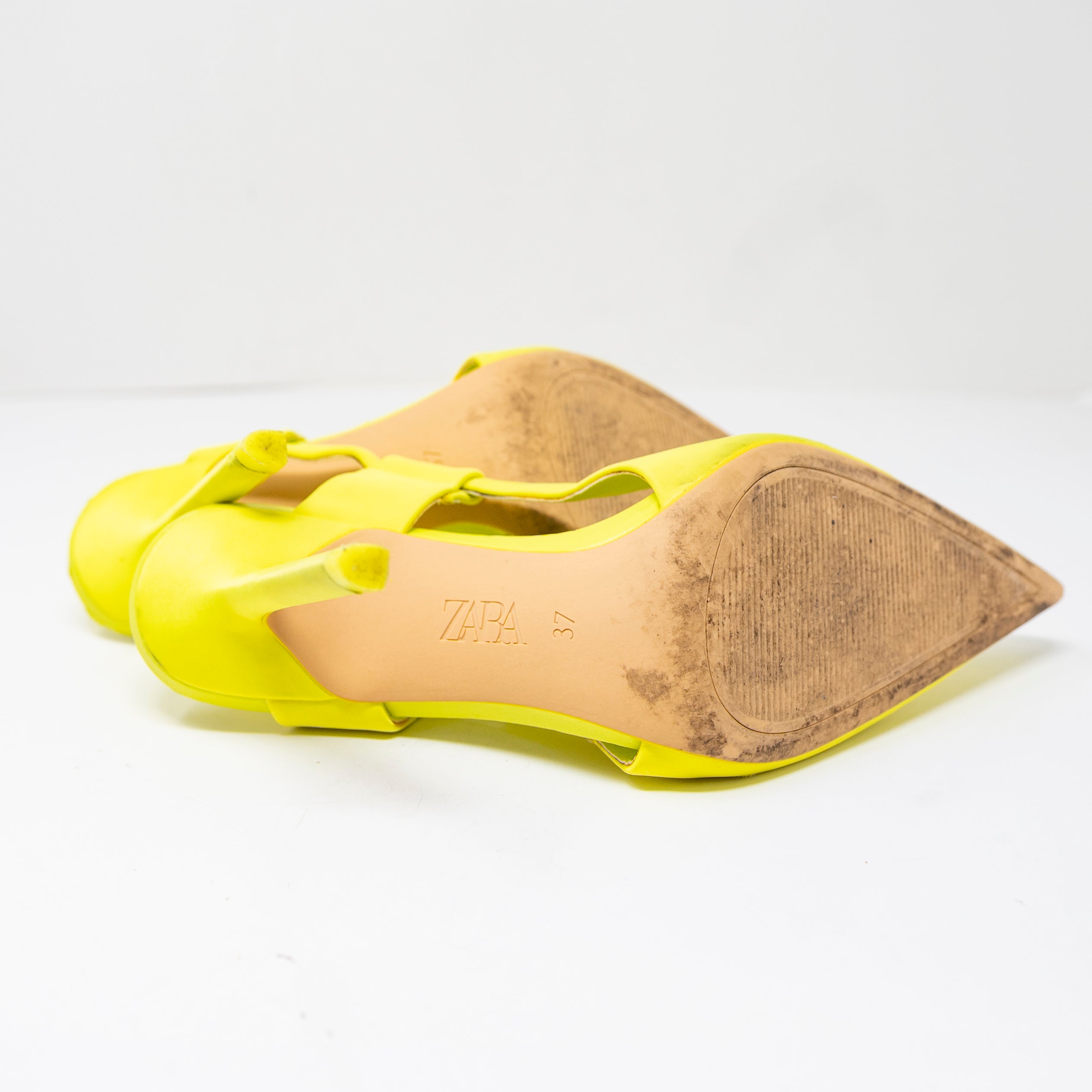 Zara Fabric Wrapped Pointed Toe Slingback High Heels Shoes Neon Yellow 7