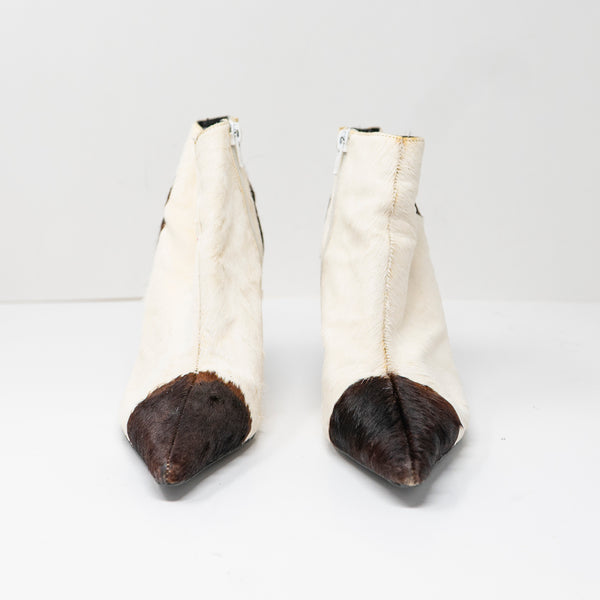 Jeffrey Campbell Barbell Pointed Toe Hell Ankle Booties Shoes Calf Hair Multi 6