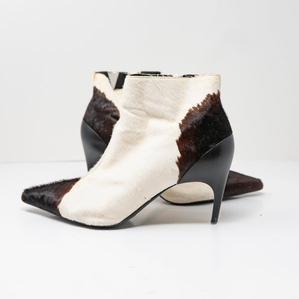 Jeffrey Campbell Barbell Pointed Toe Hell Ankle Booties Shoes Calf Hair Multi 6