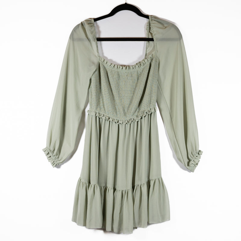 Wilfred Aritzia Tempest Chiffon Smocked Tier Pullover Mini Dress Rainwash Green