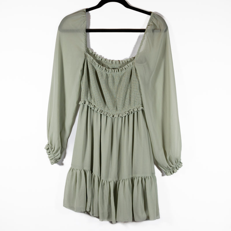 Wilfred Aritzia Tempest Chiffon Smocked Tier Pullover Mini Dress Rainwash Green