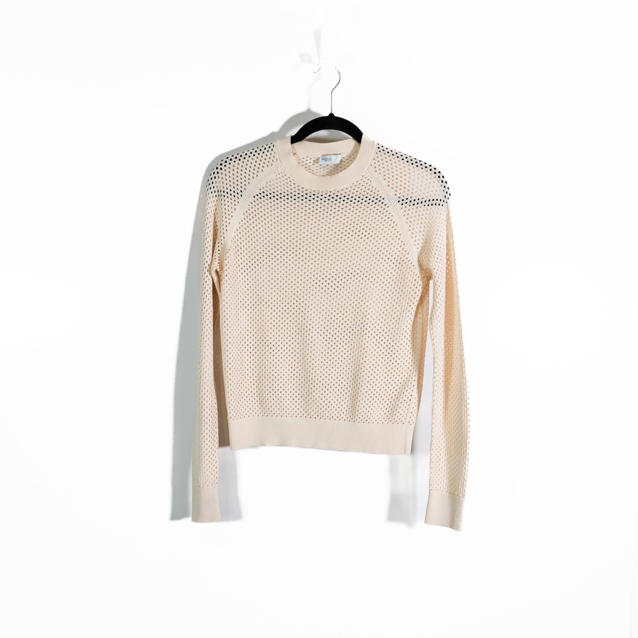 Rosetta Getty Cotton Blend Fish Net Knit Crew Neck Pullover Sweater Ivory XS