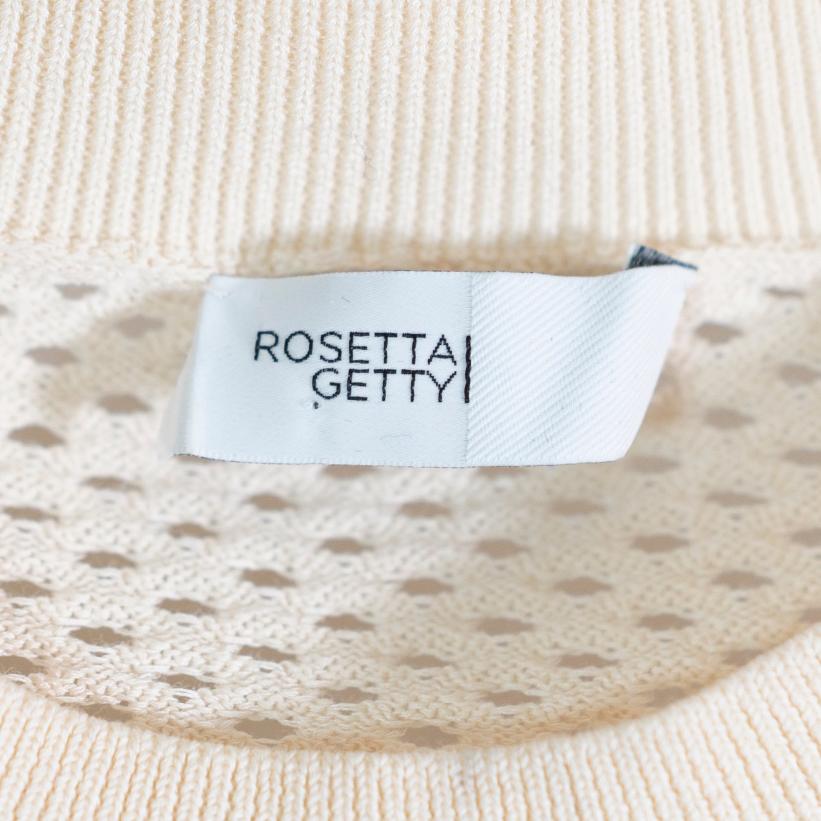 Rosetta Getty Cotton Blend Fish Net Knit Crew Neck Pullover Sweater Ivory XS