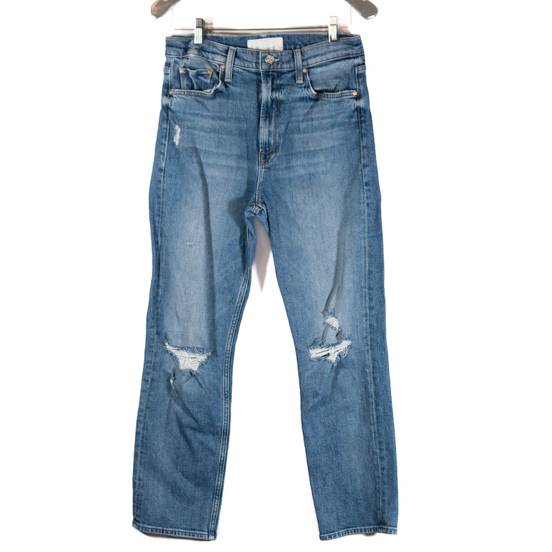 Mother Denim High Waisted Rider Ankle In Far Beyond the Sky Distressed Jeans 29