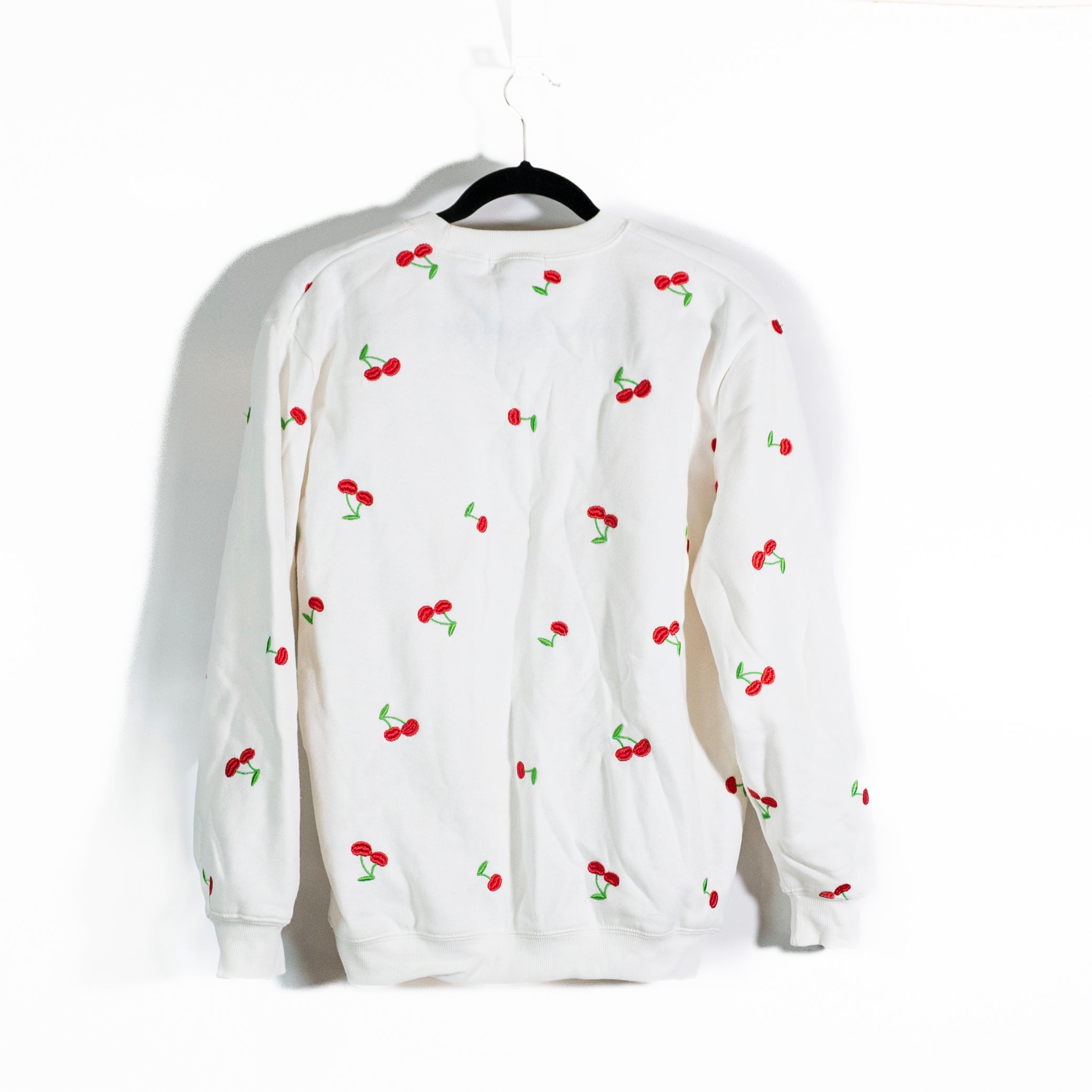 Vinyl Icons Cherry Fruit Print Embroidered Crew Neck Cotton Blend Sweatshirt S