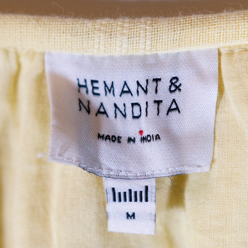 Hemant & Nandita Short Smocked Stretch Waist Floral Embroidered Mini Dress M