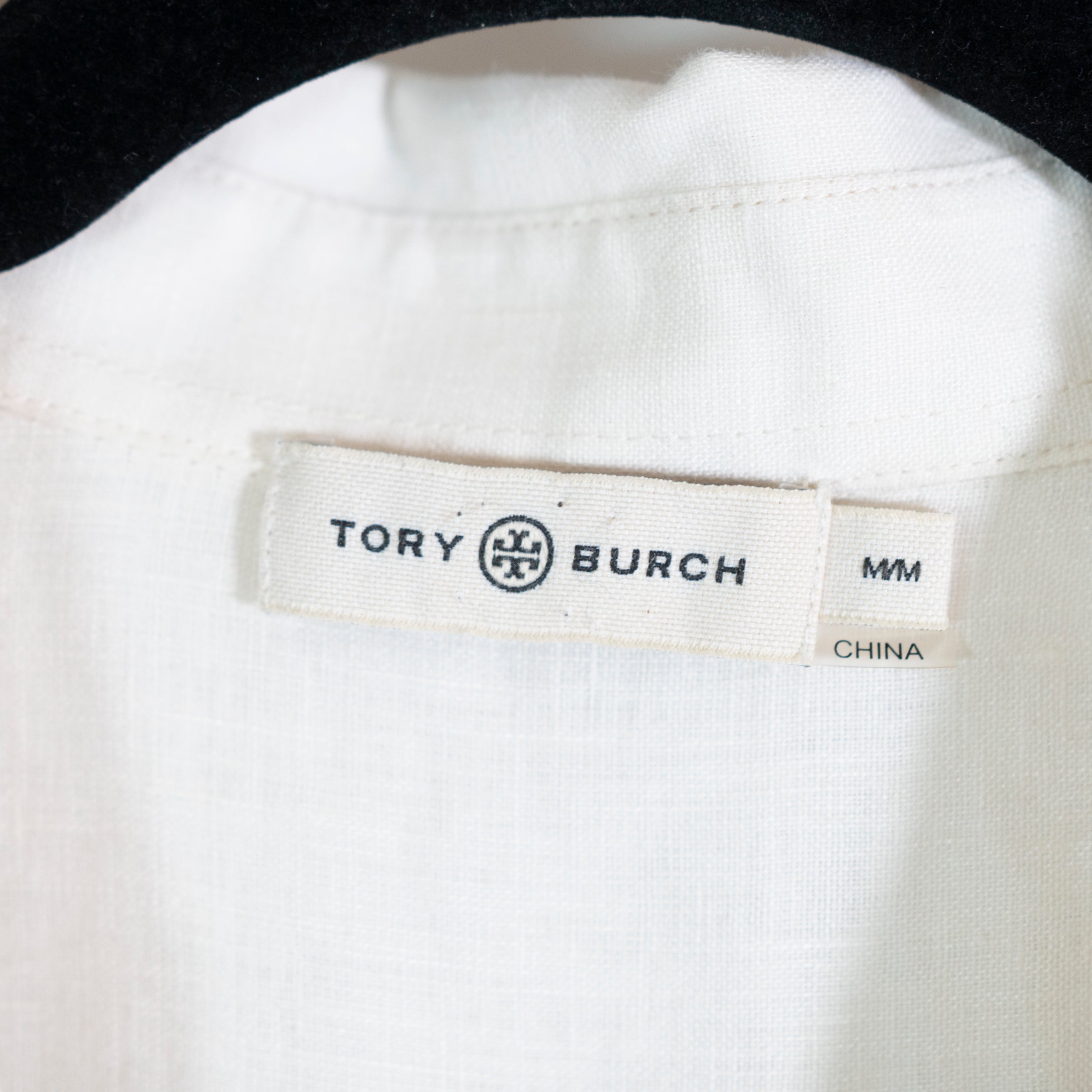 Tory Burch Linen Lightweight Collared V Neck Pullover Tunic Blouse Shirt Top M