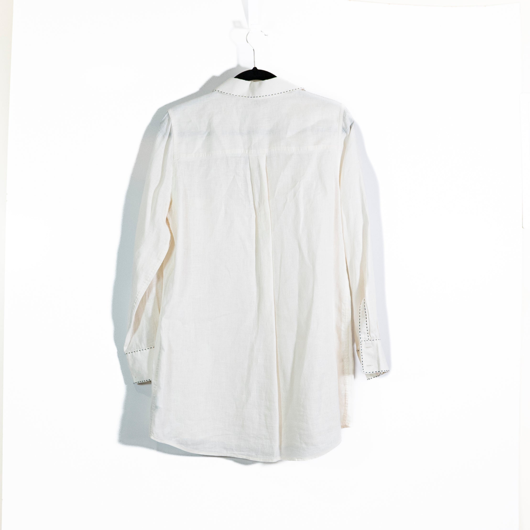 Tory Burch Linen Lightweight Collared V Neck Pullover Tunic Blouse Shirt Top M