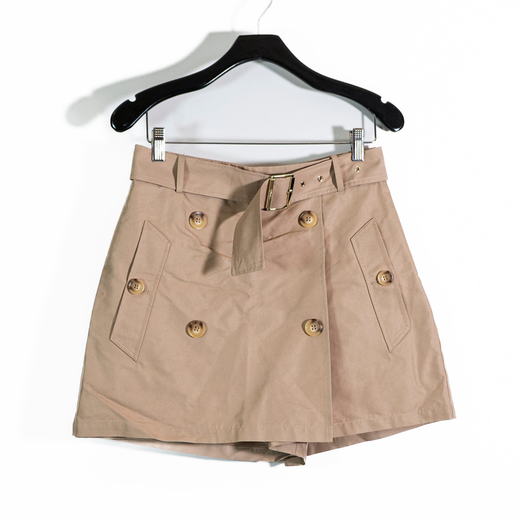Liu Jo Milano Cotton Poplin Khaki Button Front Mini Khaki Beige Skort 6