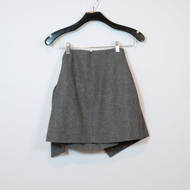 Wilfred Aritzia Wool Cashmere Front Twist Tie Front Mini Skirt Gray Herringbone