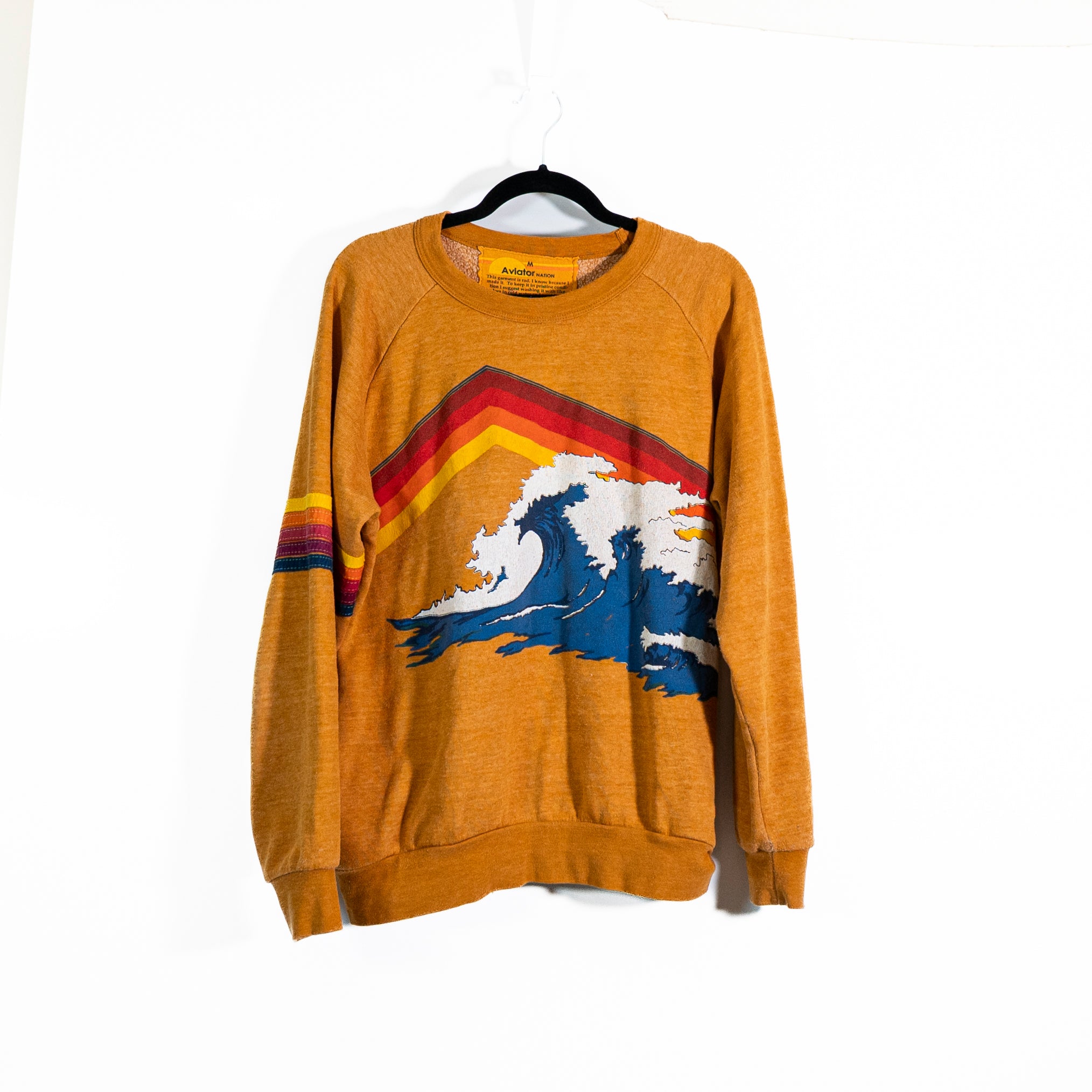 Aviator Nation Women's Wave Ocean Graphic Print Pattern Crew Neck Sweatshirt M