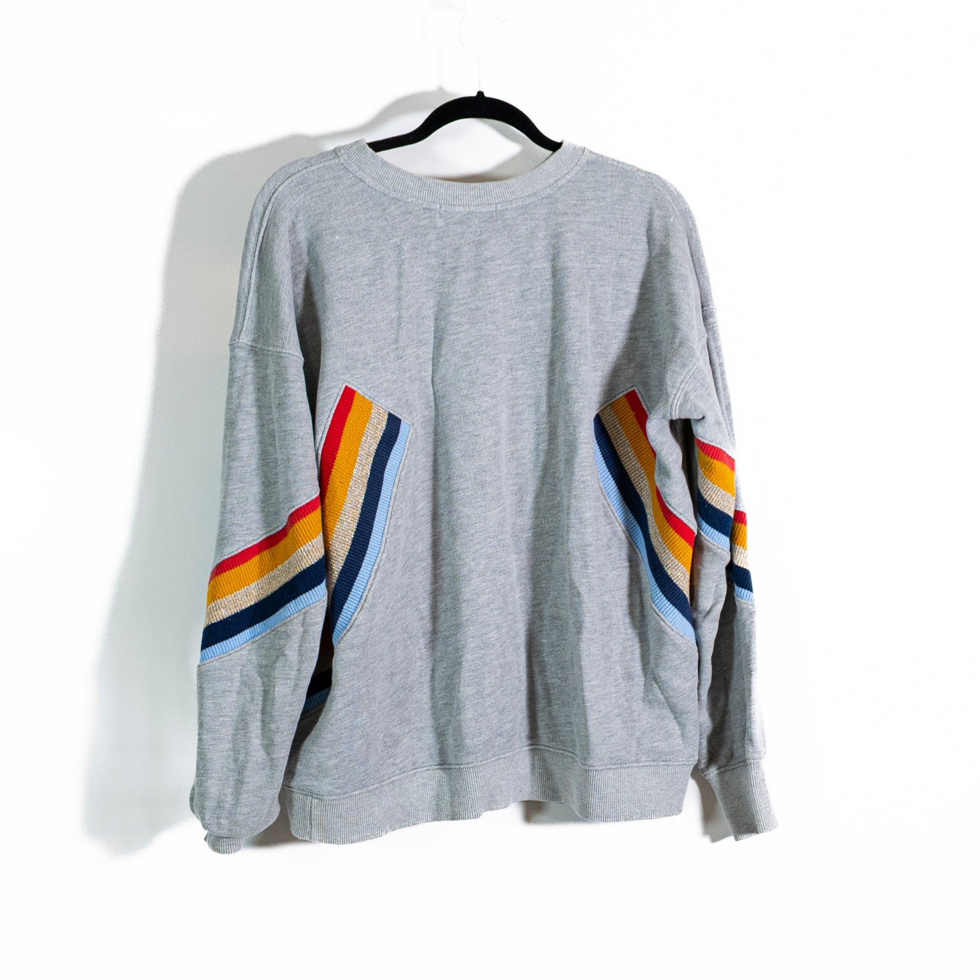 Spiritual Gangster Rainbow Multicolor Embroidered Heart Crew Neck Sweatshirt M
