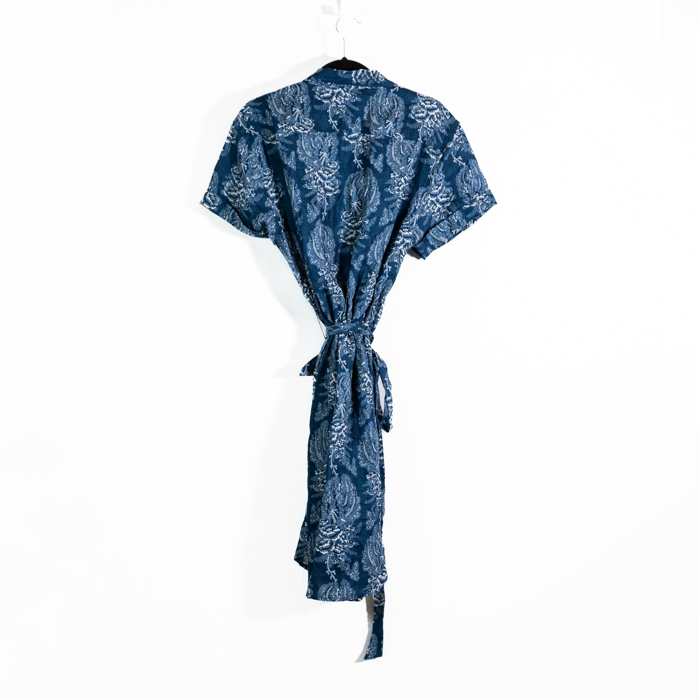 NEW Lauren Ralph Lauren Linen Floral Print Pattern Belted Shirt Dress Blue 12