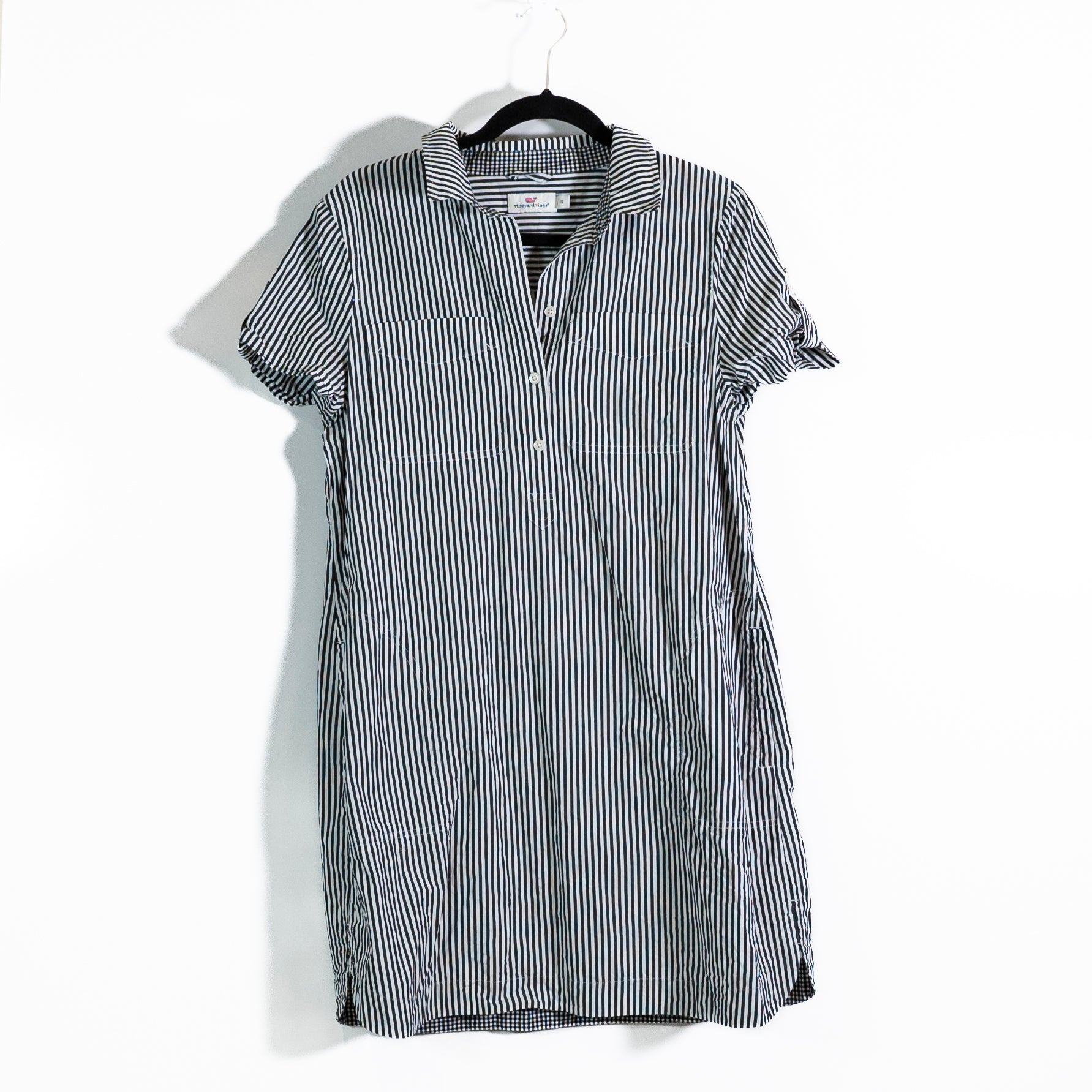 Vineyard Vines Margo Cotton Poplin Collared Striped Pullover Mini Dress 12