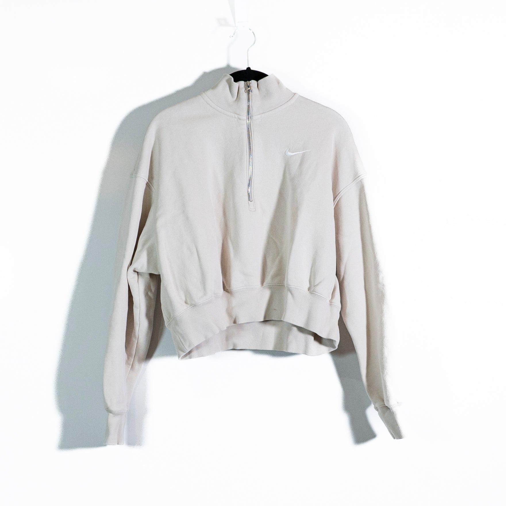 Nike Women's Cotton Fleece Lined Quarter Zip Pullover Sweater Neutral Ivory M