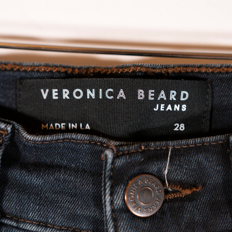 Veronica Beard Carly Kick Flare Ankle Crop Cotton Stretch Denim Dark Ink Jeans
