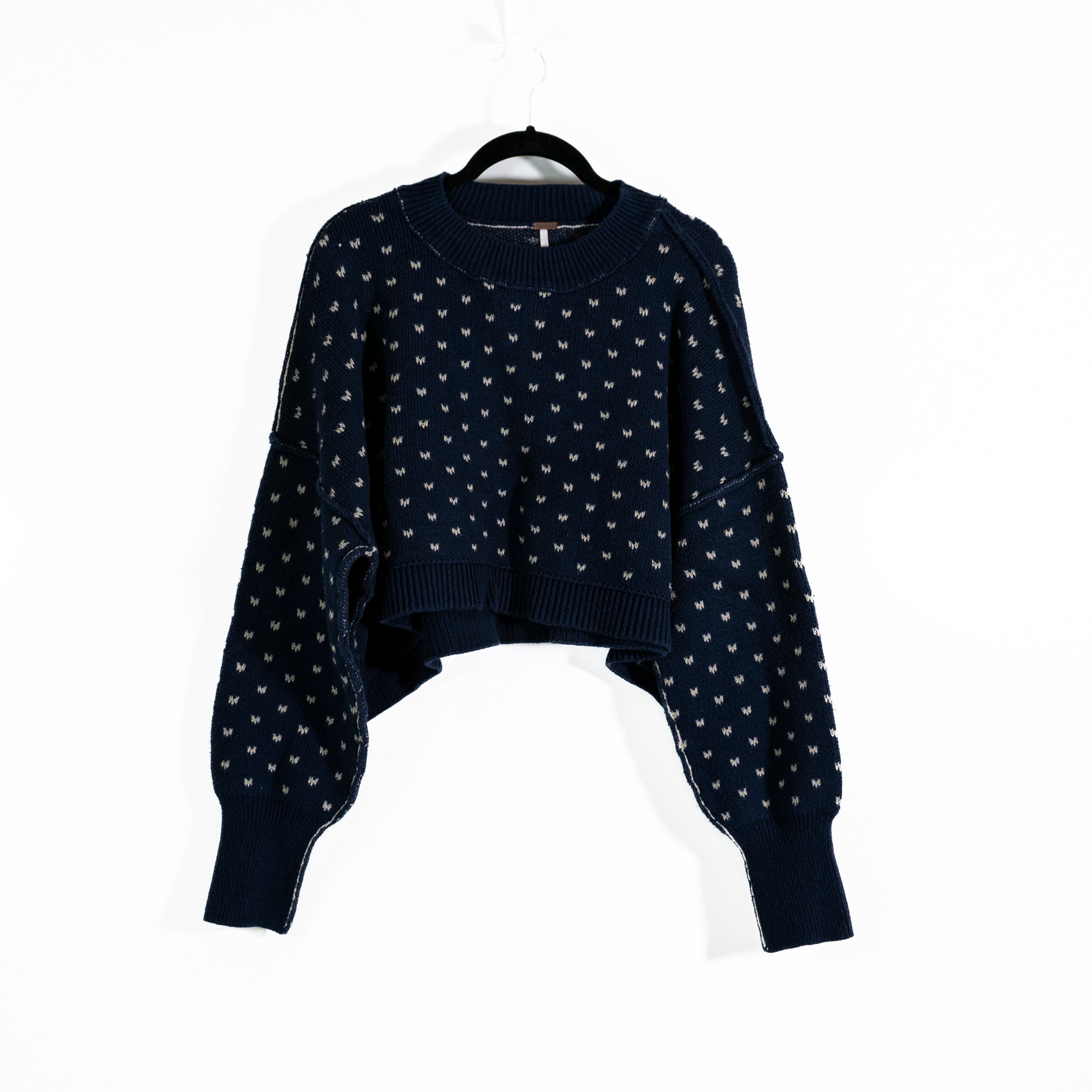 Free People Patterned Easy Street Cotton Knit Stretch Cropped Pullover Sweater M
