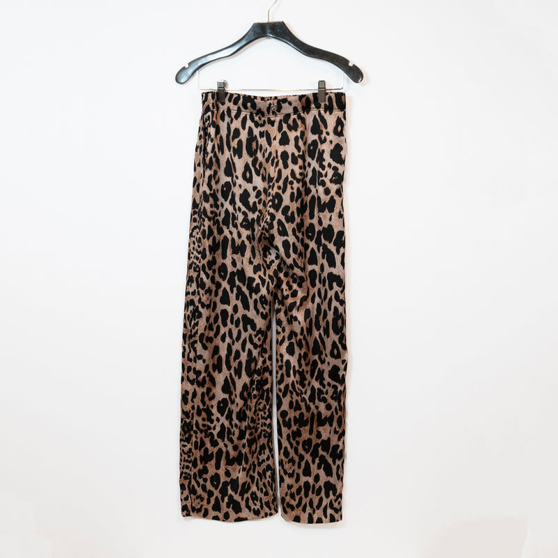 Paco Rabanne Cheetah Leopard Animal Print Pattern Satin Straight Leg Pants 00