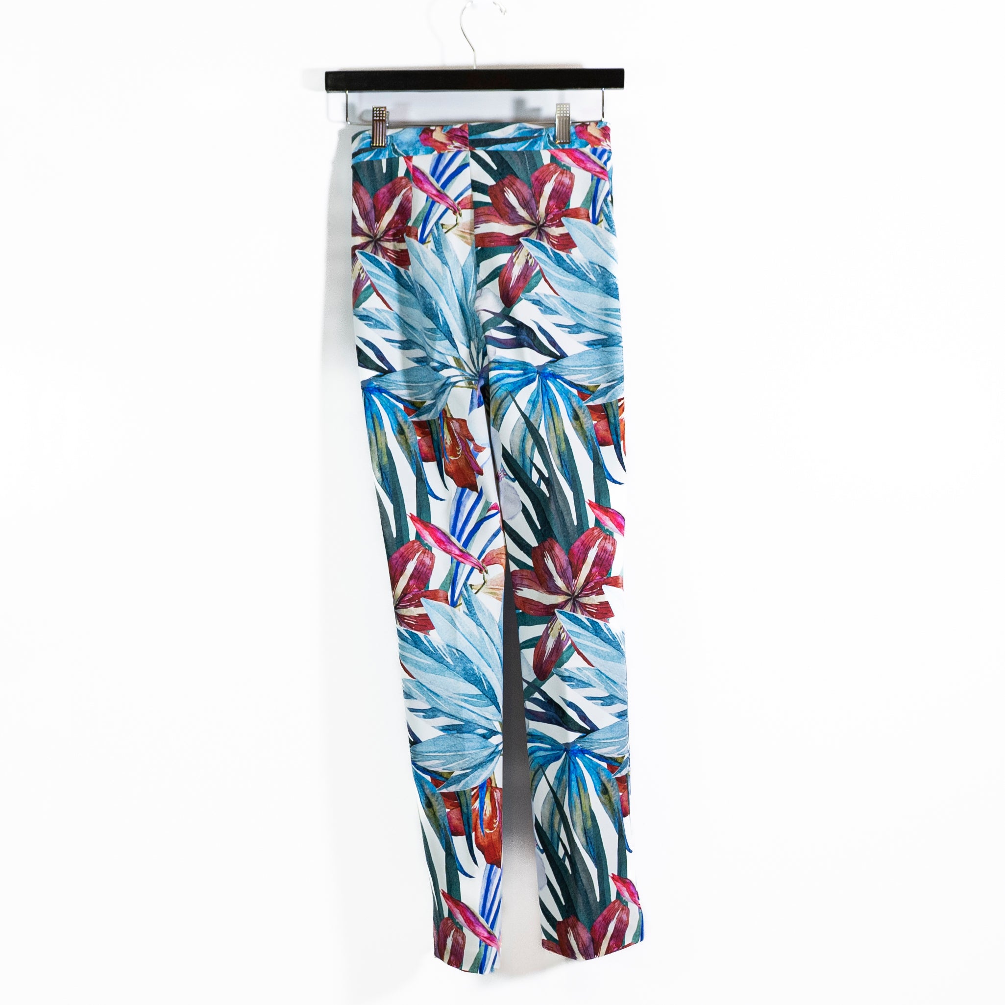 Chiara Boni La Petite Robe Ponte Knit Stretch Tropical Print Ankle Crop Pants S