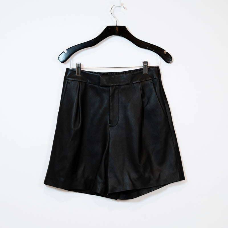 Crush Collection Ovine Leather Silk Stretch Lining High Waisted Pleated Shorts M