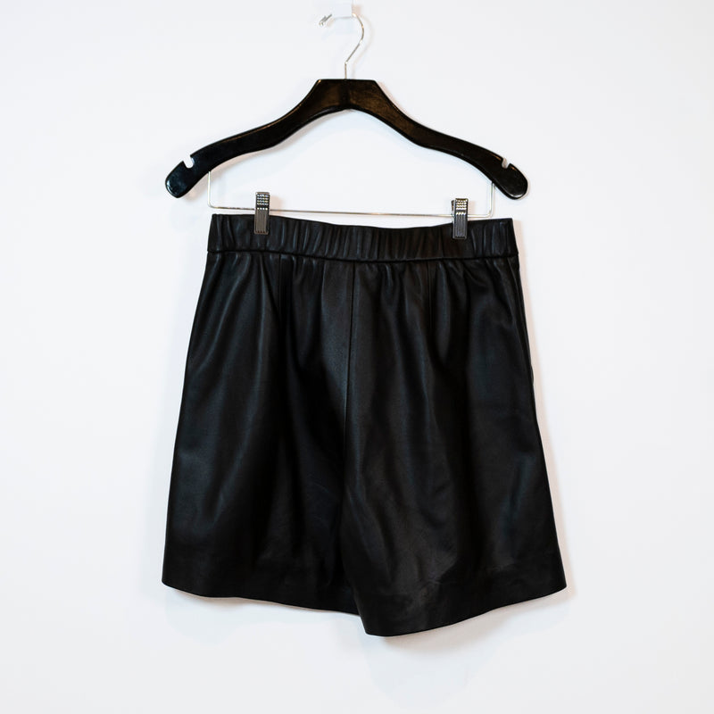 Crush Collection Ovine Leather Silk Stretch Lining High Waisted Pleated Shorts M