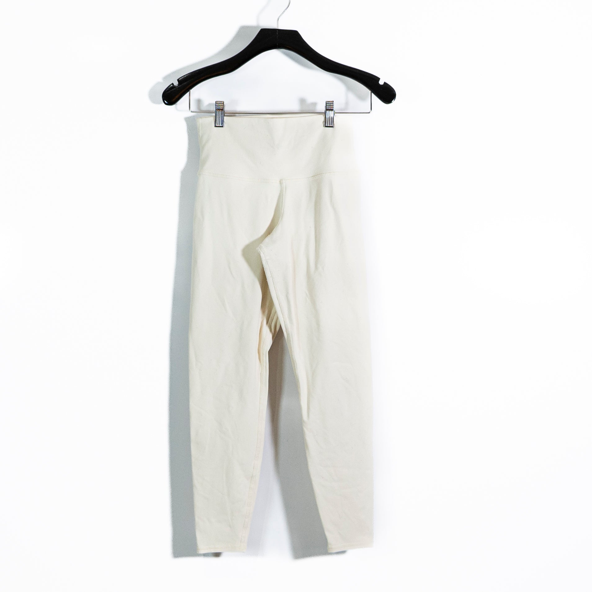 Alo Yoga Women's Cotton Blend High Rise Athletic Work Out Crop Leggings Ivory S