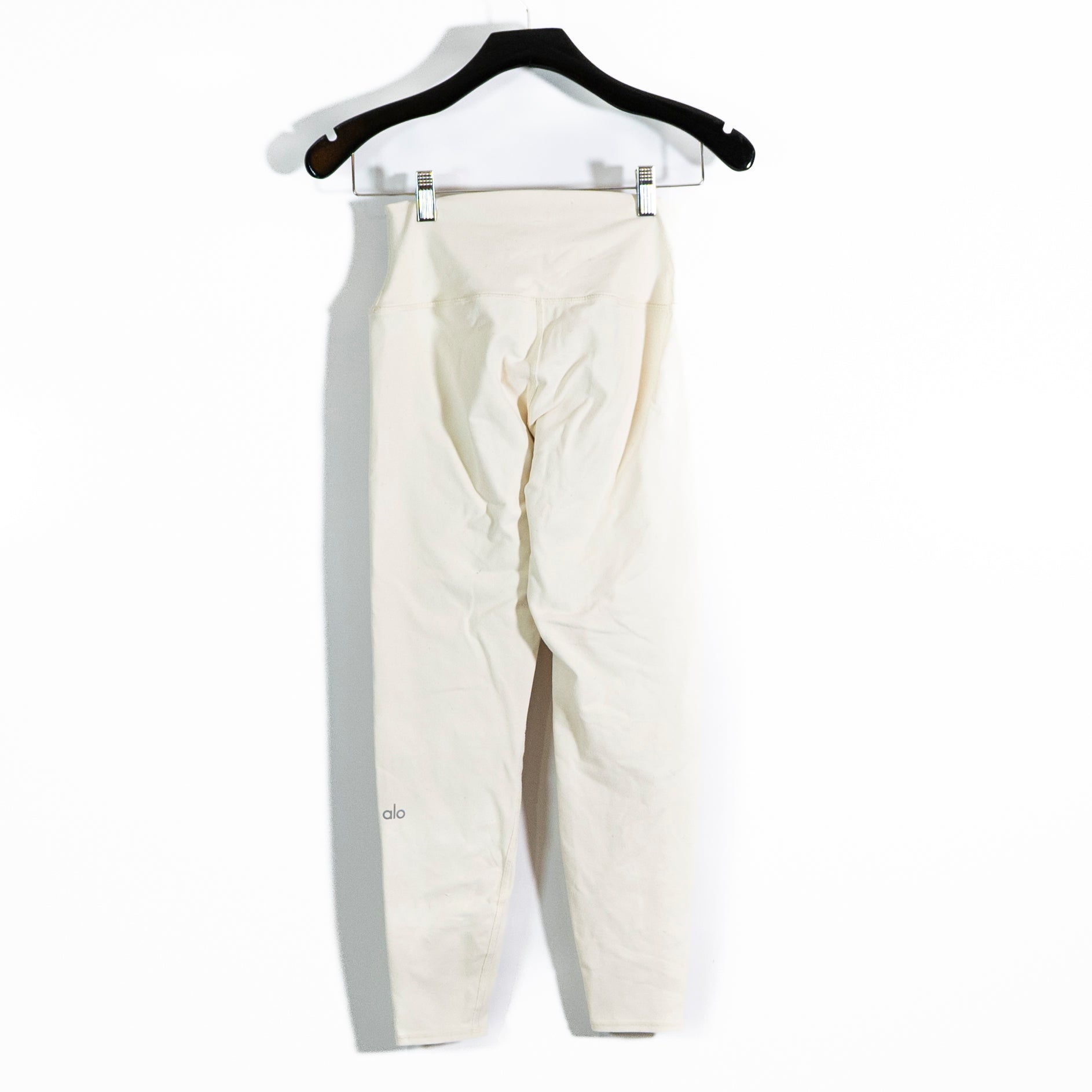 Alo Yoga Women's Cotton Blend High Rise Athletic Work Out Crop Leggings Ivory S