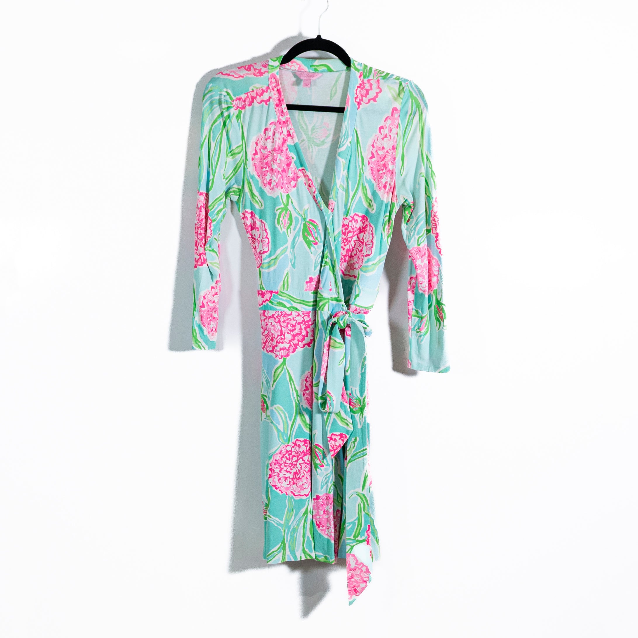 Lilly Pulitzer Meridan Stretch Knit Mini Wrap Dress Poolside Blue Going Stag S