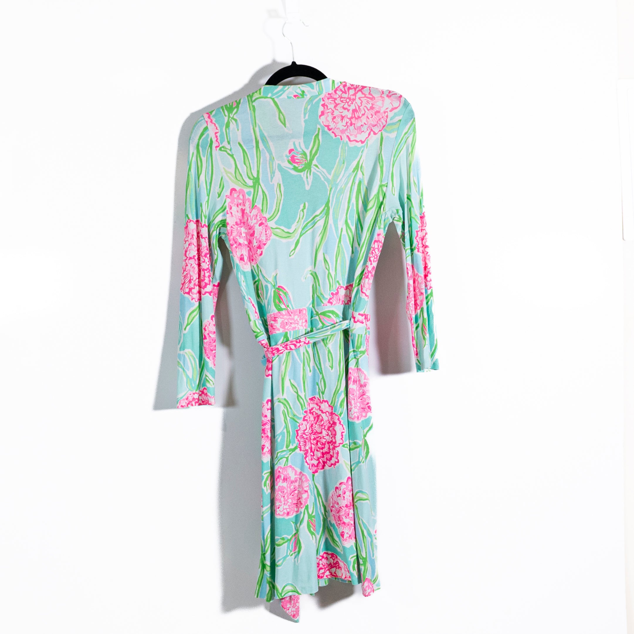 Lilly Pulitzer Meridan Stretch Knit Mini Wrap Dress Poolside Blue Going Stag S
