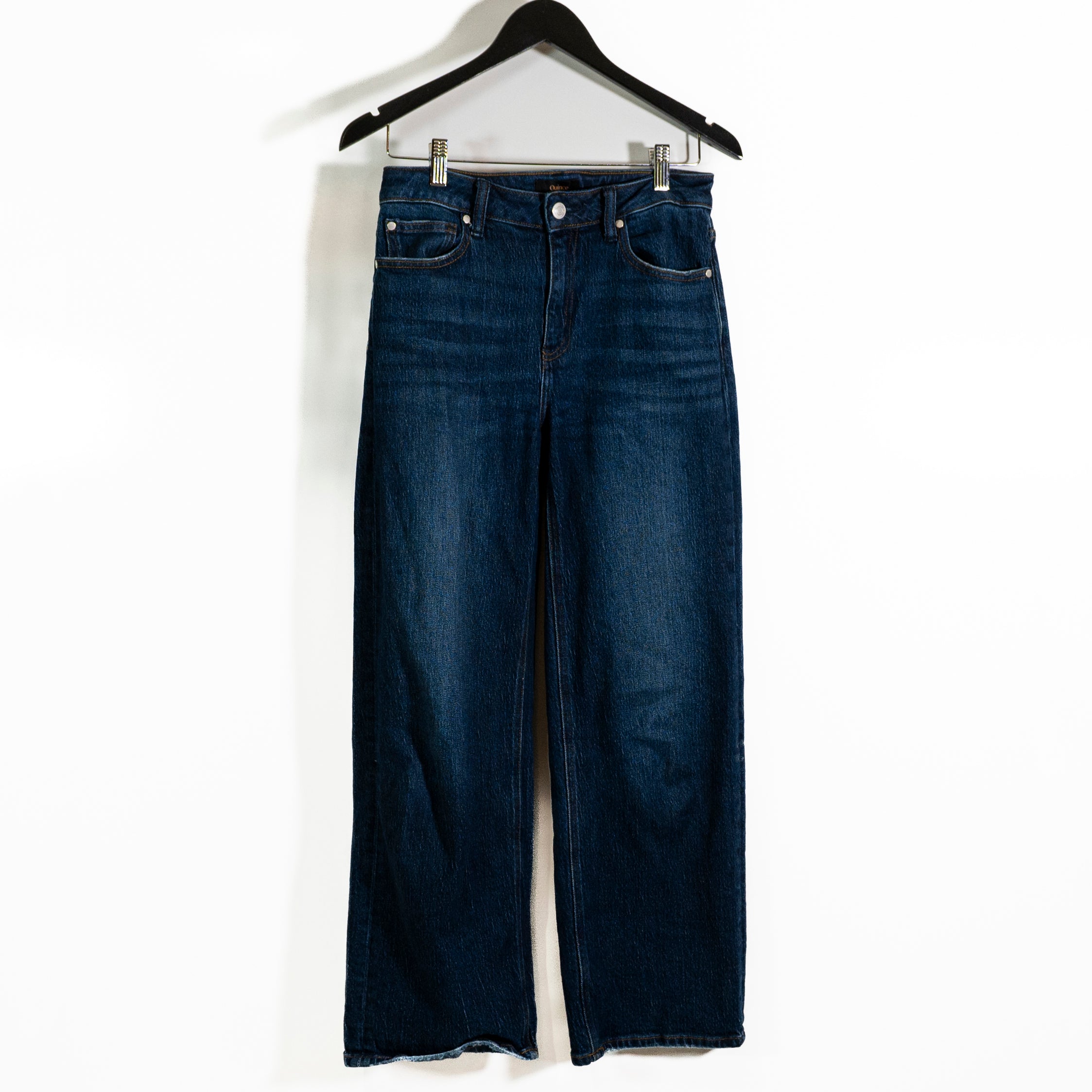 Quince Women's Bella Stretch Organic Cotton Relaxed Straight Jeans Blue 27
