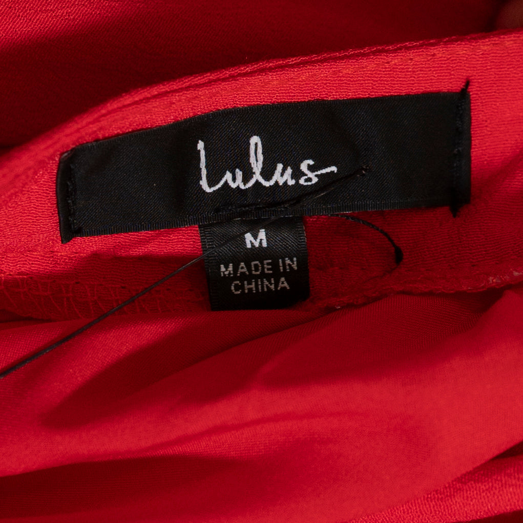 NEW Lulus Bold New Look Bright Red Tie Back Twirl Midi Dress With Pockets Medium