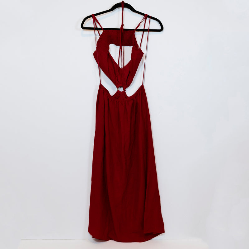 Fifth &amp; Mode O-Ring Cut Out Linen Blend Tank Strap Midi Dress Red 2