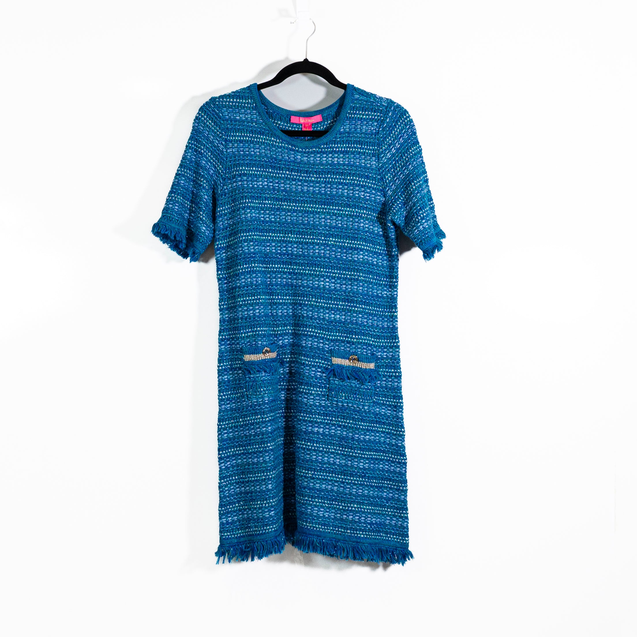 NEW Lilly Pulitzer Beckington Cotton Blend Knit Sweater Dress Blue Grotto Tweed