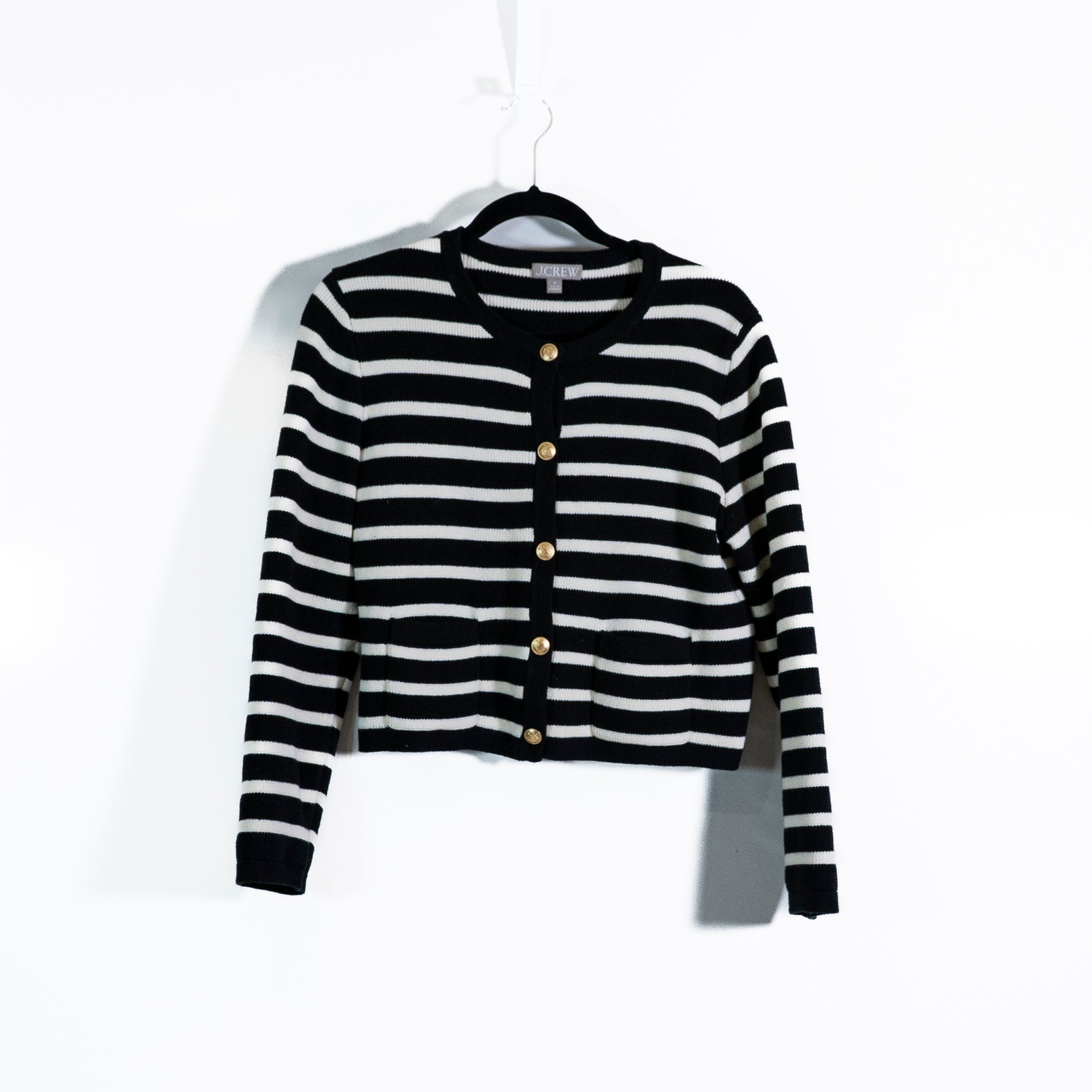 J. Crew Women's Emilie Cotton Knit Sweater Lady Jacket Cardigan Stripe Black M