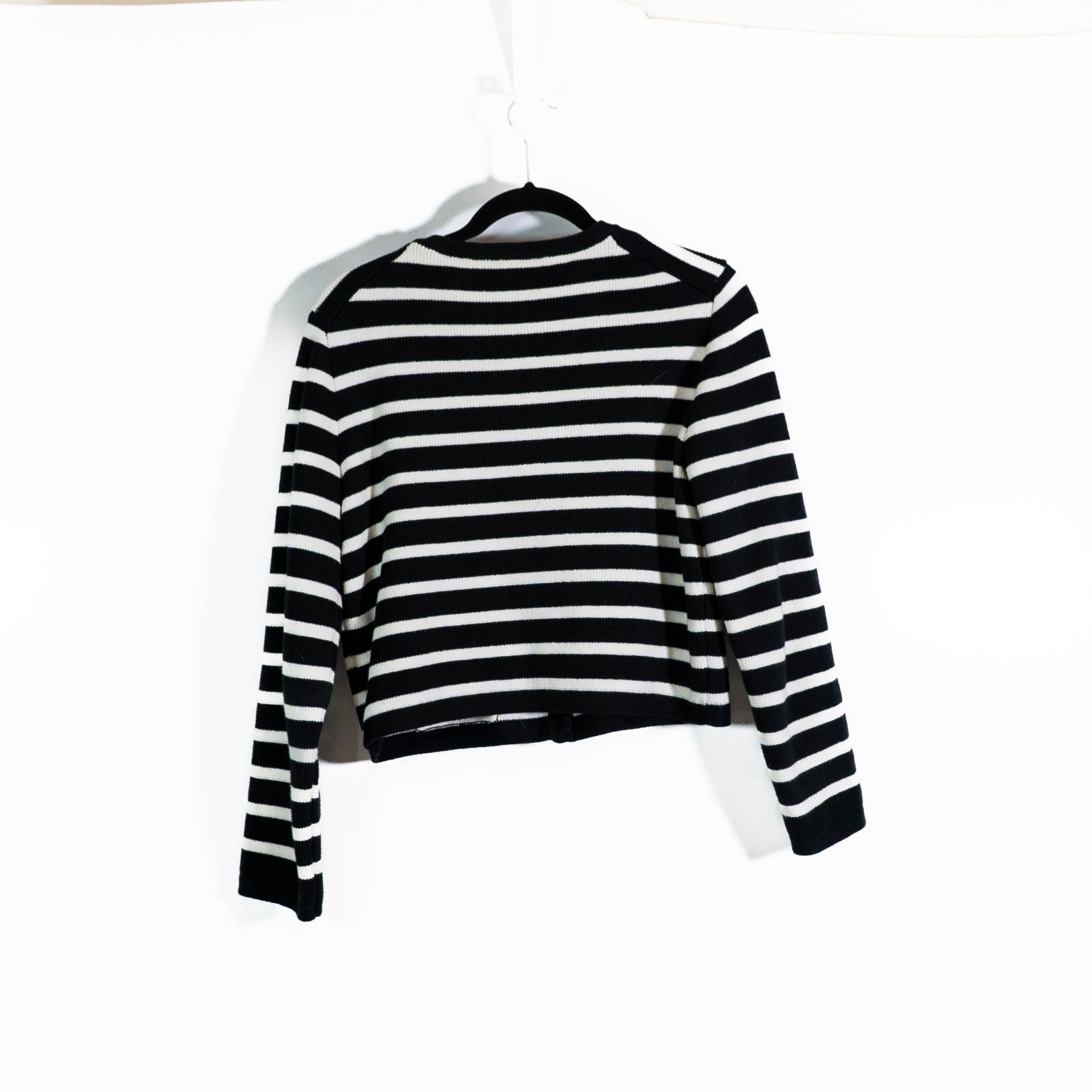J. Crew Women's Emilie Cotton Knit Sweater Lady Jacket Cardigan Stripe Black M