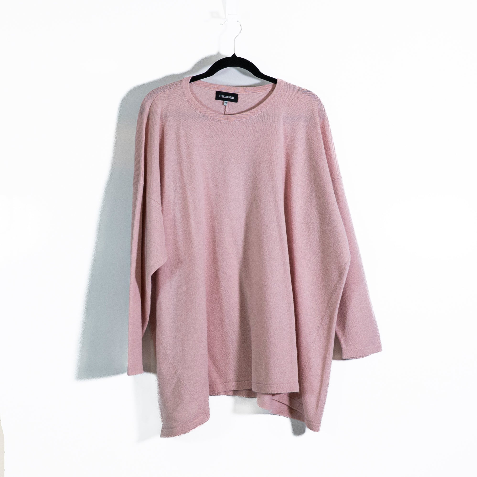 Eskandar Women's 100% Cashmere Knit Crew Neck Long Sleeve Pullover Sweater Pink