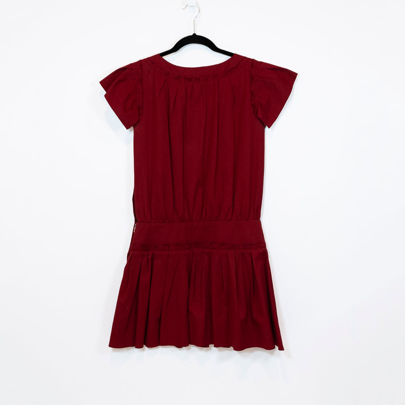 Marc Jacobs Cotton Poplin Drop Waist Pleated Ruffle Short Sleeve Mini Dress 00