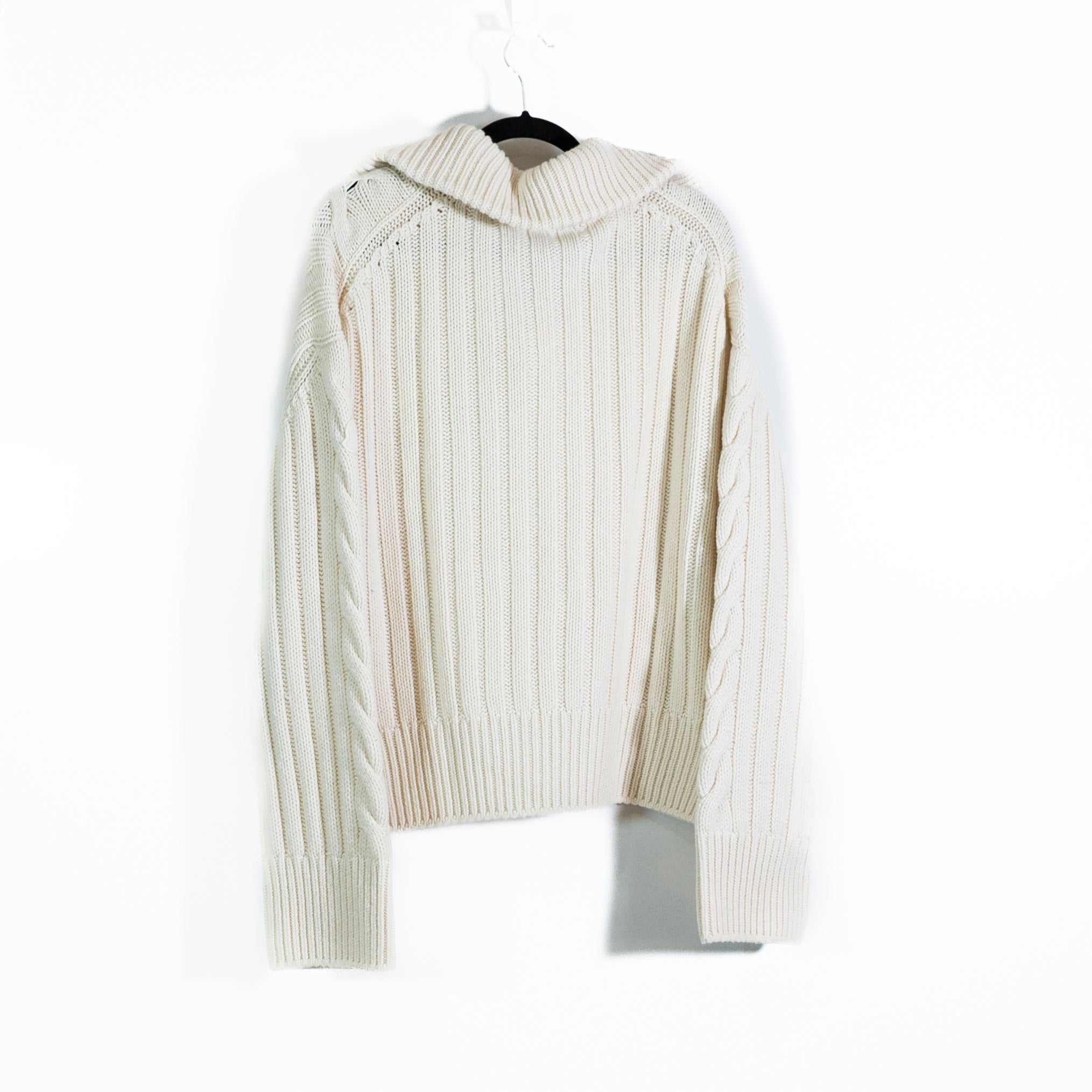 Moncler Women's 100% Cashmere Cable Knit Quarter Zip Spread Collar Sweater Ivory