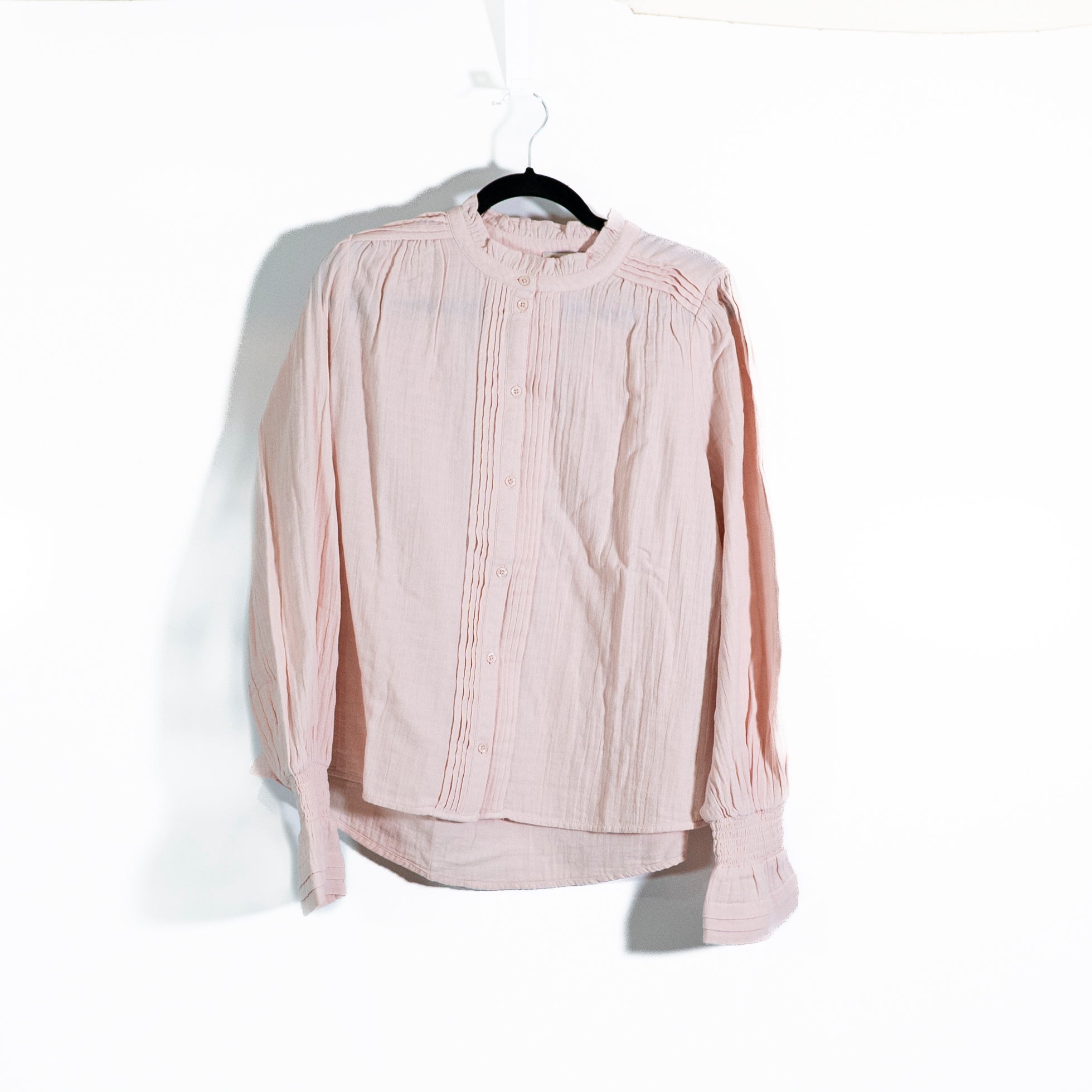 NEW Me+Em Pleat Detail Long Sleeve Cheesecloth Button Front Blouse Shirt Blush