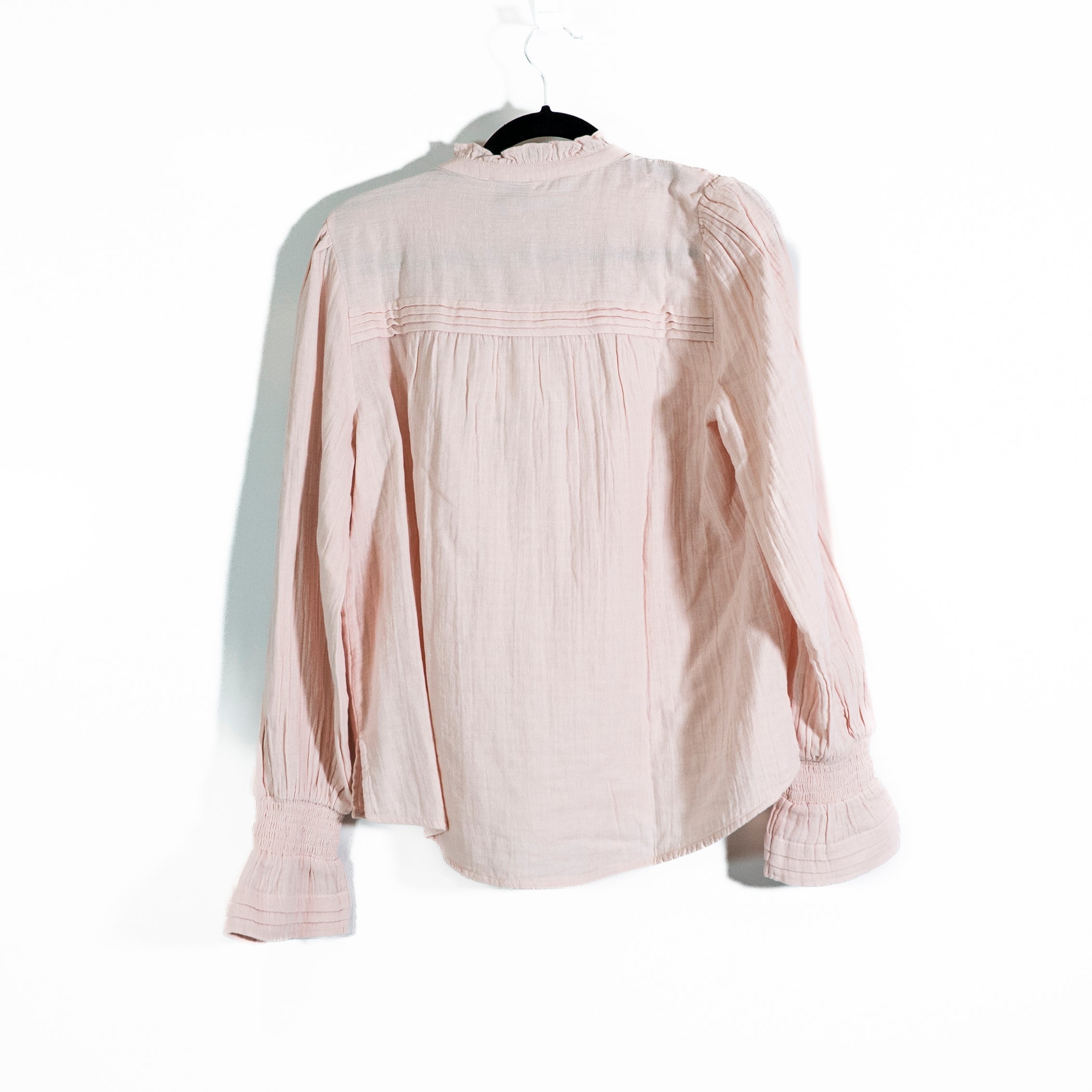 NEW Me+Em Pleat Detail Long Sleeve Cheesecloth Button Front Blouse Shirt Blush