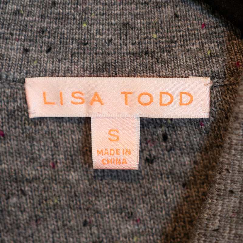 Lisa Todd Off Duty Cotton Wool Stretch Knit Collared Cardigan Sweater Speckle S