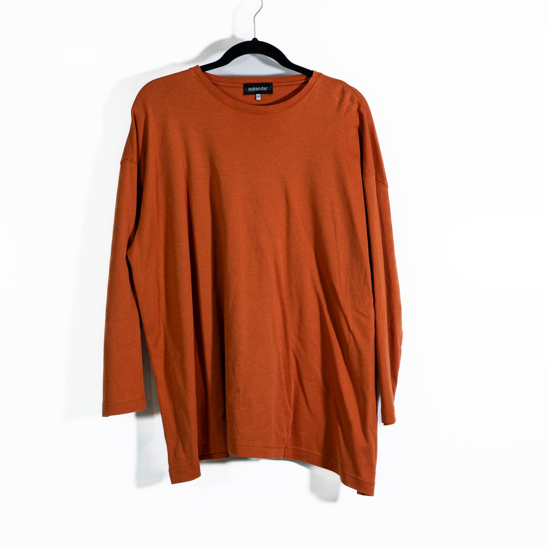 Eskandar Women's 100% Pima Cotton Crew Neck Long Sleeve Pullover Tee Shirt Top