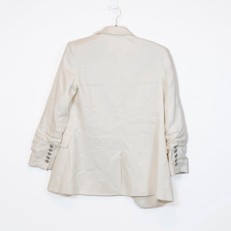 Veronica Beard Beacon Linen Double Breasted Ruched Sleeve Blazer Jacket Ivory 6