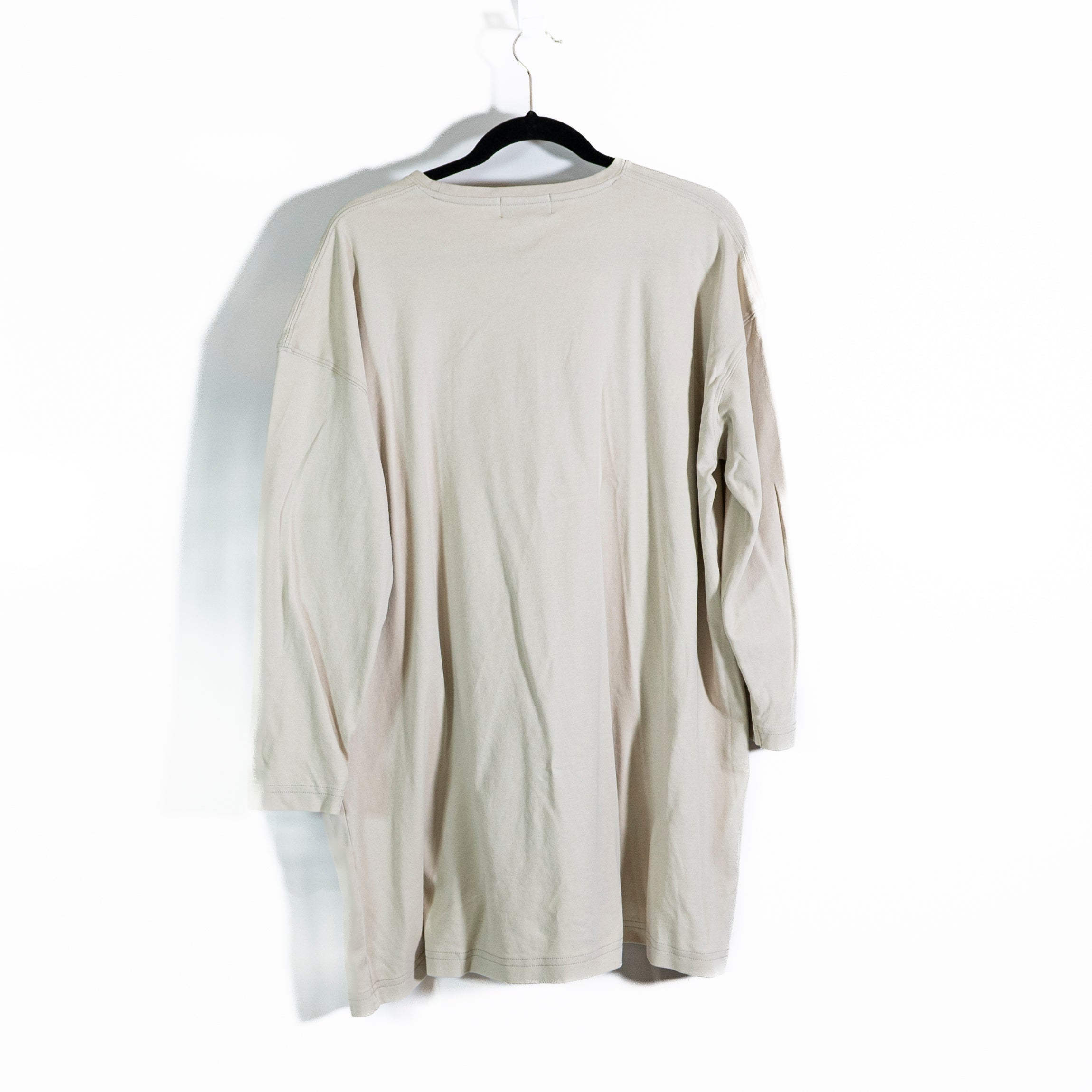 Eskandar Women's Pima Cotton Crew Neck Long Sleeve Pullover Tee Shirt Top Ivory