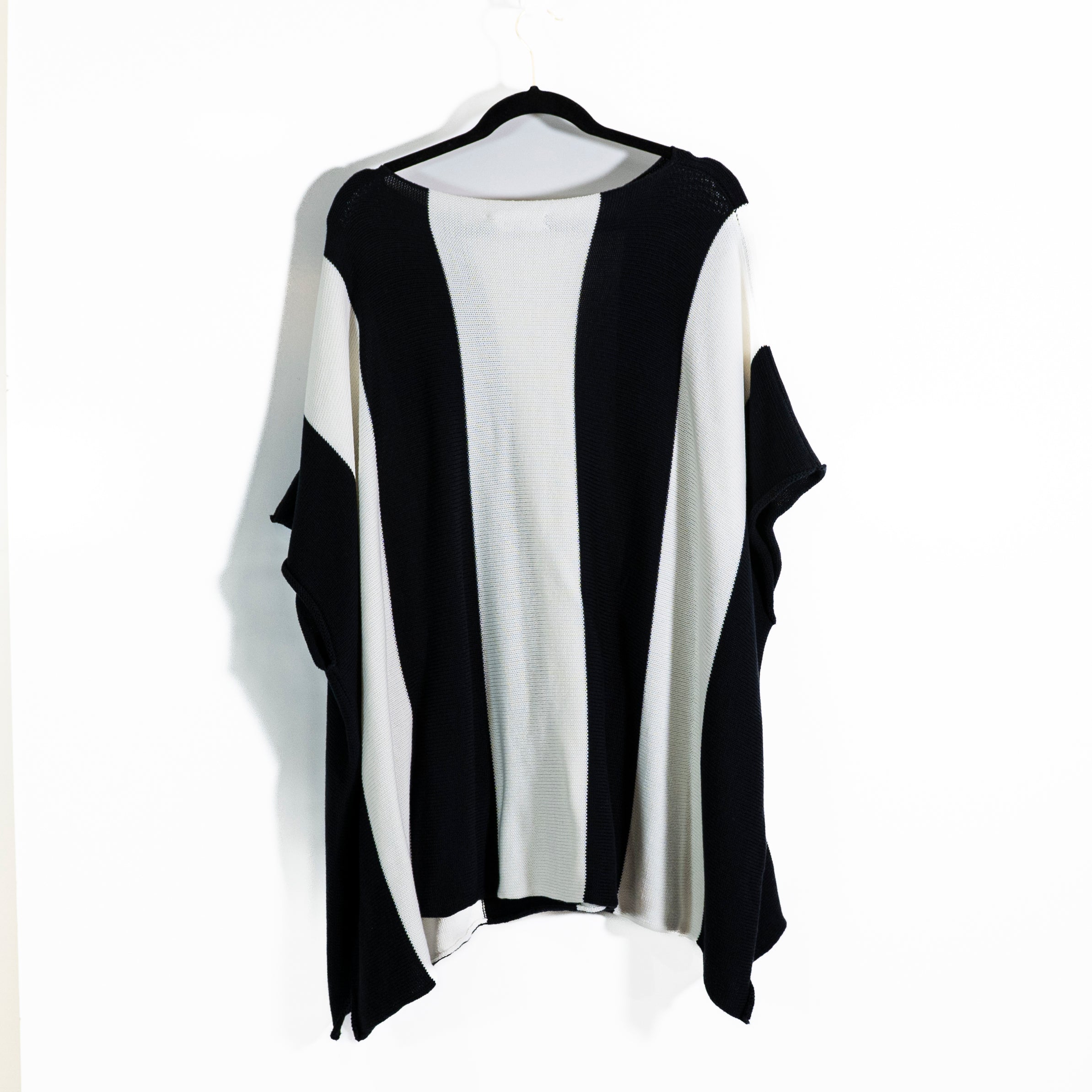 Eskandar Pima Cotton Knit Black White Stripe Print Boxy Pullover Sweater OS