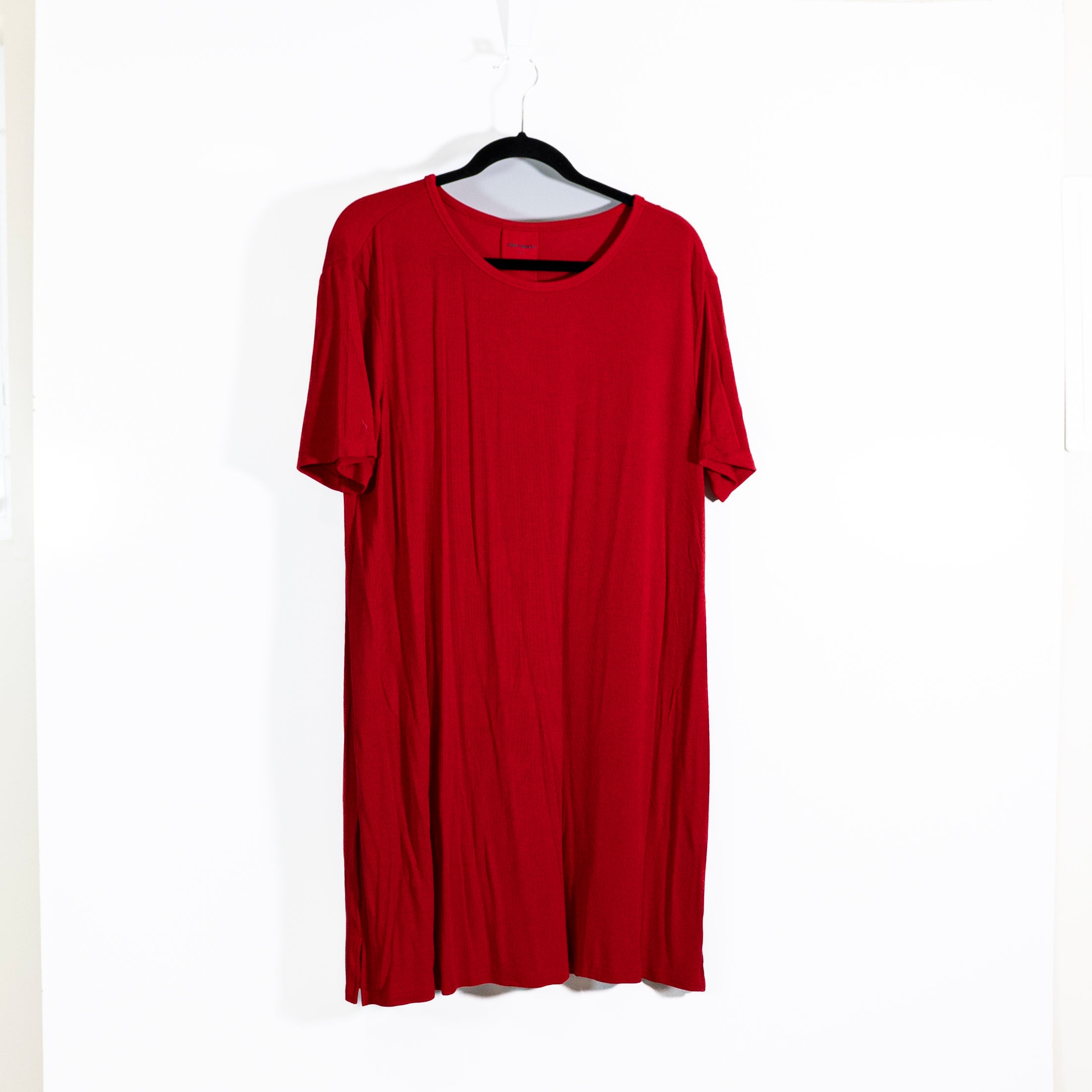 NEW Cozy Earth Bamboo Rib Knit Stretch Boyfriend Pullover Sleep Dress Crimson M