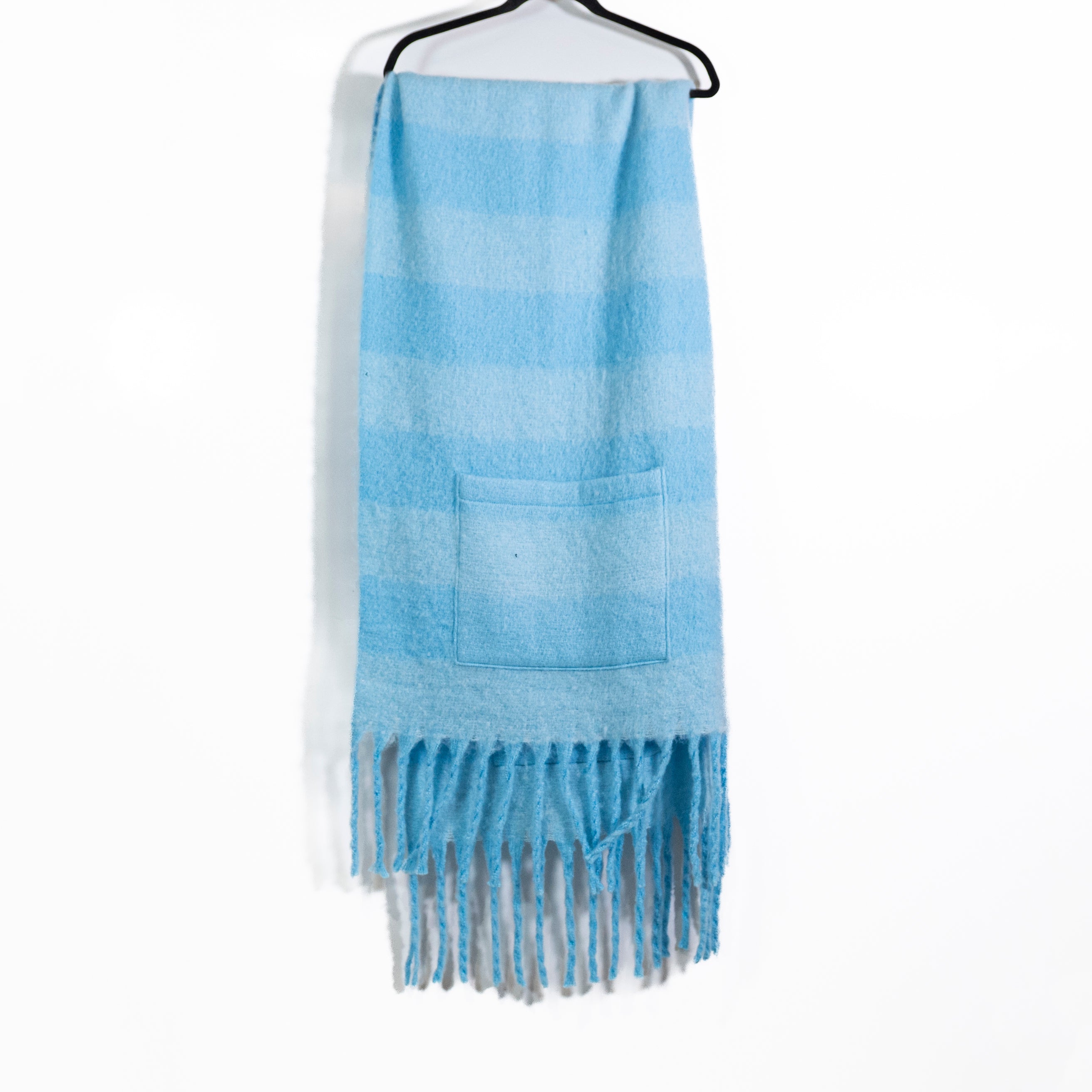Lilly Pulitzer Camelia Fringe Scarf Faux Mohair Striped Wrap With Pockets Blue